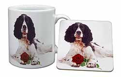 Springer Spaniel with Red Rose Mug and Coaster Set