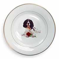 Springer Spaniel with Red Rose Gold Rim Plate Printed Full Colour in Gift Box