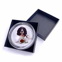 Springer Spaniel with Red Rose Glass Paperweight in Gift Box