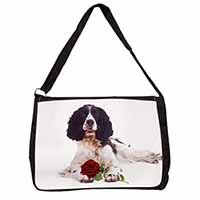 Springer Spaniel with Red Rose Large Black Laptop Shoulder Bag School/College