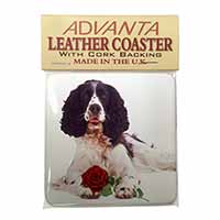 Springer Spaniel with Red Rose Single Leather Photo Coaster