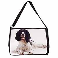 Black and White Springer Spaniel Large Black Laptop Shoulder Bag School/College