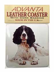 Black and White Springer Spaniel Single Leather Photo Coaster