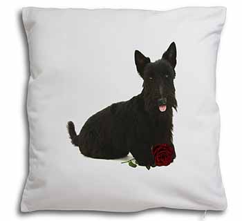 Scottish Terrier with Red Rose Soft White Velvet Feel Scatter Cushion