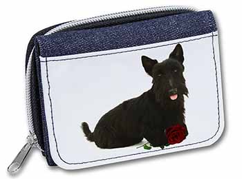 Scottish Terrier with Red Rose Unisex Denim Purse Wallet