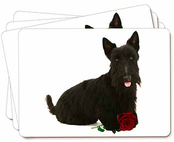 Scottish Terrier with Red Rose Picture Placemats in Gift Box