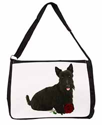 Scottish Terrier with Red Rose Large Black Laptop Shoulder Bag School/College
