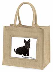 Scottish Terrier Dog-With Love Natural/Beige Jute Large Shopping Bag