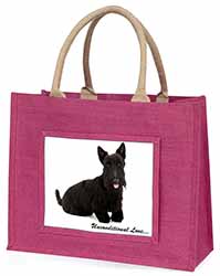 Scottish Terrier Dog-With Love Large Pink Jute Shopping Bag