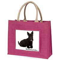 Scottish Terrier Dog-With Love Large Pink Jute Shopping Bag