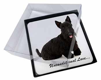 4x Scottish Terrier Dog-With Love Picture Table Coasters Set in Gift Box