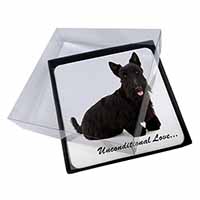4x Scottish Terrier Dog-With Love Picture Table Coasters Set in Gift Box