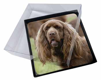 4x Sussex Spaniel Dog Picture Table Coasters Set in Gift Box