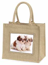 Shih-Tzu Dog Natural/Beige Jute Large Shopping Bag