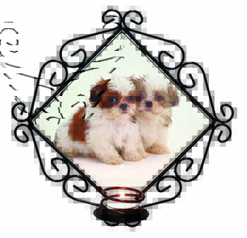 Shih-Tzu Dog Wrought Iron Wall Art Candle Holder