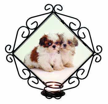 Shih-Tzu Dog Wrought Iron Wall Art Candle Holder