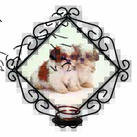 Shih-Tzu Dog Wrought Iron Wall Art Candle Holder