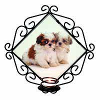 Shih-Tzu Dog Wrought Iron Wall Art Candle Holder