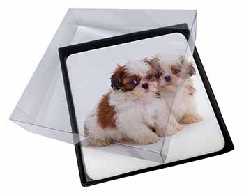 4x Shih-Tzu Dog Picture Table Coasters Set in Gift Box