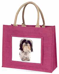 Shih-Tzu Dog Large Pink Jute Shopping Bag