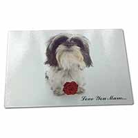 Large Glass Cutting Chopping Board Shih Tzu with Rose 