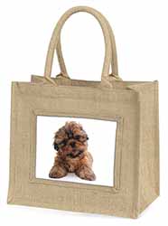 Shih-Tzu Dog Natural/Beige Jute Large Shopping Bag