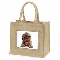 Shih-Tzu Dog Natural/Beige Jute Large Shopping Bag