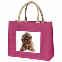 Shih-Tzu Dog Large Pink Jute Shopping Bag