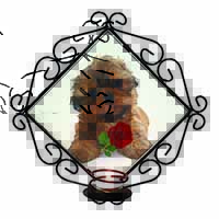 Shih Tzu Dog with Red Rose Wrought Iron Wall Art Candle Holder