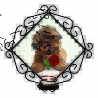 Shih Tzu Dog with Red Rose Wrought Iron Wall Art Candle Holder