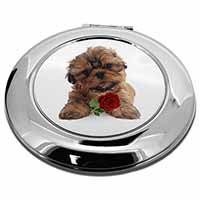 Shih Tzu Dog with Red Rose Make-Up Round Compact Mirror