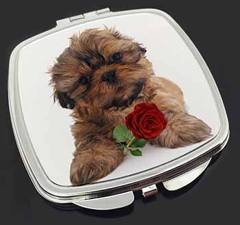 Shih Tzu Dog with Red Rose Make-Up Compact Mirror