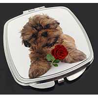 Shih Tzu Dog with Red Rose Make-Up Compact Mirror