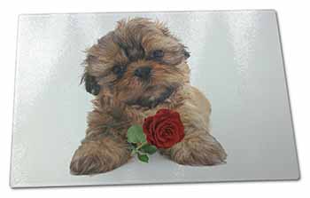 Large Glass Cutting Chopping Board Shih Tzu Dog with Red Rose