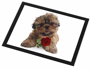 Shih Tzu Dog with Red Rose Black Rim High Quality Glass Placemat