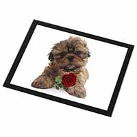 Shih Tzu Dog with Red Rose Black Rim High Quality Glass Placemat