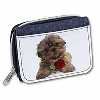 Shih Tzu Dog with Red Rose Unisex Denim Purse Wallet