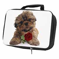 Shih Tzu Dog with Red Rose Black Insulated School Lunch Box/Picnic Bag