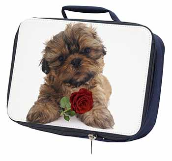 Shih Tzu Dog with Red Rose Navy Insulated School Lunch Box/Picnic Bag