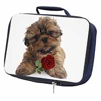 Shih Tzu Dog with Red Rose Navy Insulated School Lunch Box/Picnic Bag