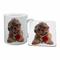 Shih Tzu Dog with Red Rose Mug and Coaster Set