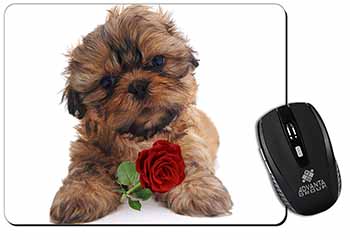 Shih Tzu Dog with Red Rose Computer Mouse Mat