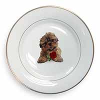 Shih Tzu Dog with Red Rose Gold Rim Plate Printed Full Colour in Gift Box