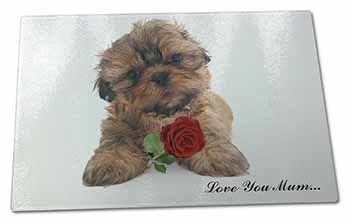 Large Glass Cutting Chopping Board Shih Tzu Dog with Rose 