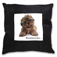 Shih-Tzu Dog-Love Black Satin Feel Scatter Cushion