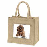 Shih-Tzu Dog-Love Natural/Beige Jute Large Shopping Bag