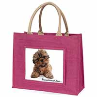 Shih-Tzu Dog-Love Large Pink Jute Shopping Bag