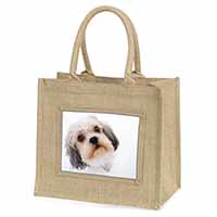 Cute Shih-Tzu Dog Natural/Beige Jute Large Shopping Bag