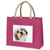 Cute Shih-Tzu Dog Large Pink Jute Shopping Bag