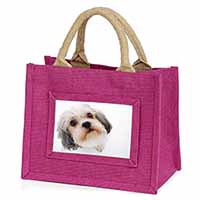 Cute Shih-Tzu Dog Little Girls Small Pink Jute Shopping Bag